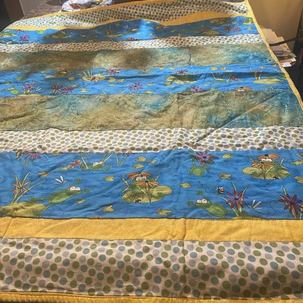 VTG 80s Patchwork Trow Blanket Country FarmHouse Cottage For Kids Sofa Chair